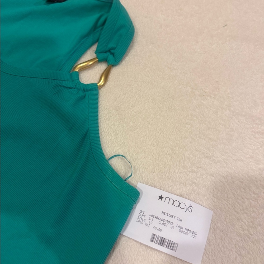 INC International Concepts Teal Tank with Gold Ring Detail